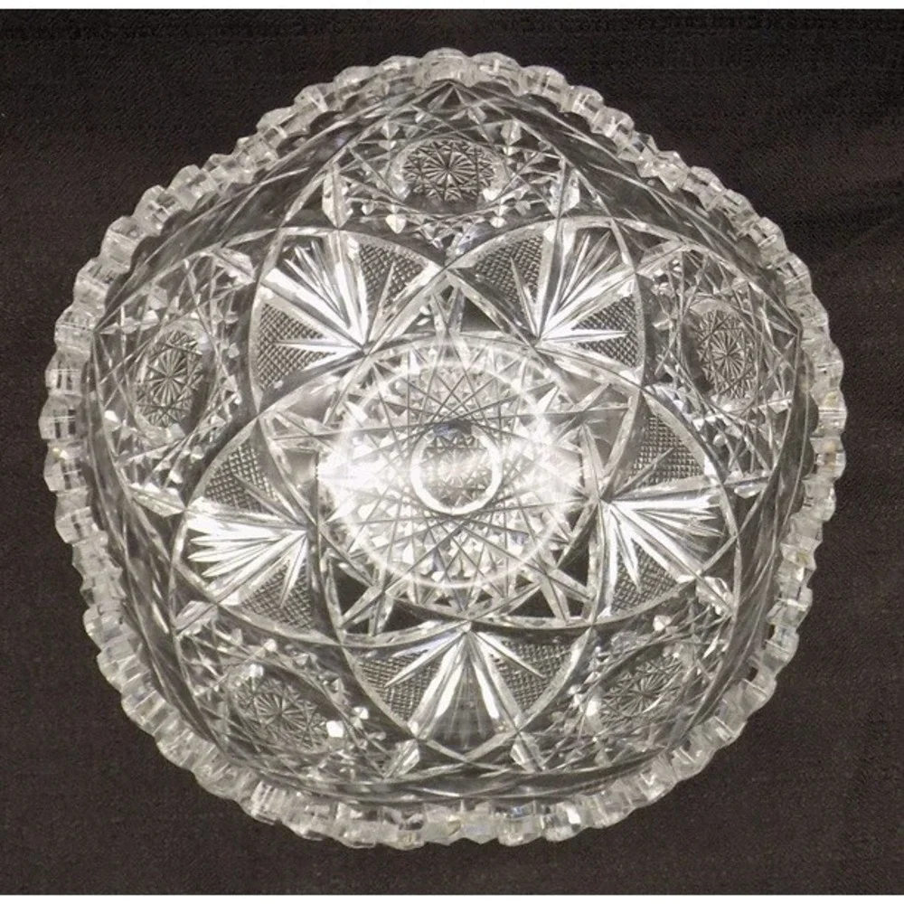 American Brilliant Period Fruit Bowl ABP Lead Crystal Vintage Saw Tooth Scallop